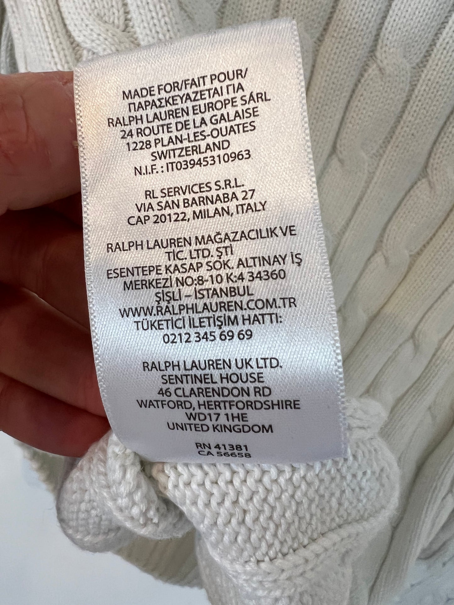 POLO RALPH LAUREN. Off-white cable-knit sweater. TS