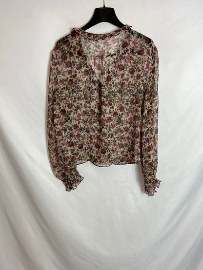 ZARA. Blusa beige flores T.m