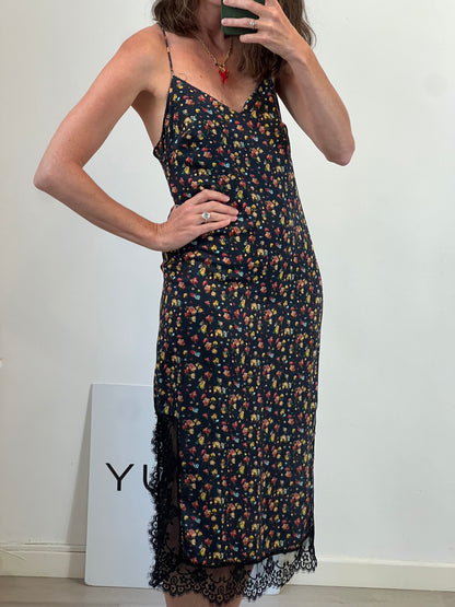 ZARA. Vestido midi flores azul  T.xs