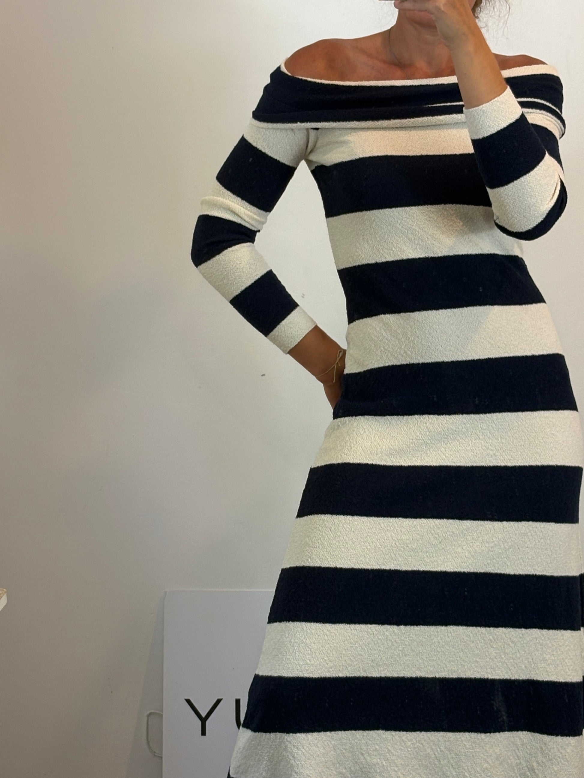 zara striped off the shoulder dress Zara Stripe Midi Dress