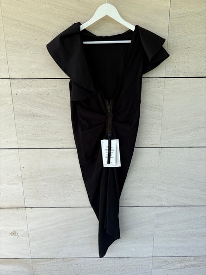 LANVIN. Vestido negro fruncido T.38