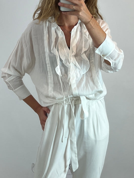 MASSIMO DUTTI. White ruffle blouse. T.S.