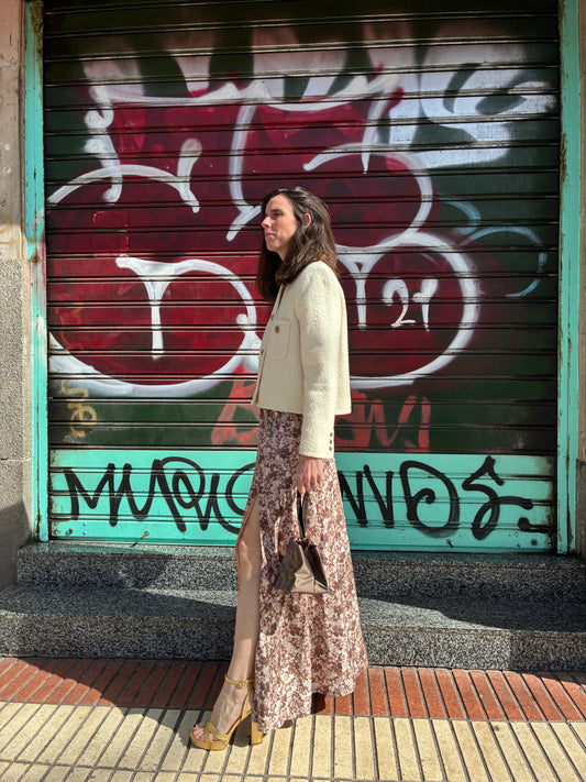 JULISE MAGON. Falda larga estampada abertura