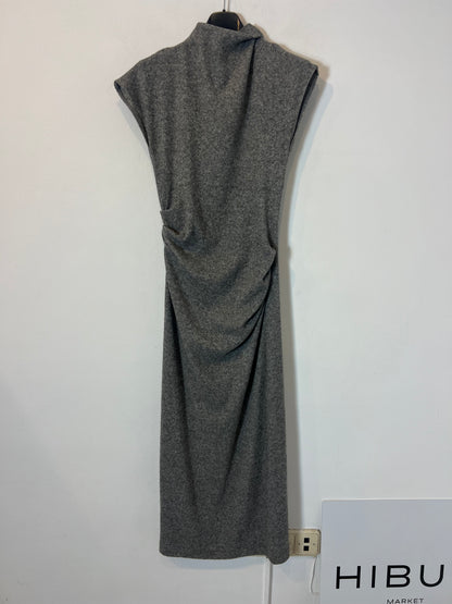 ZARA. Vestido largo punto gris fruncidos. T S