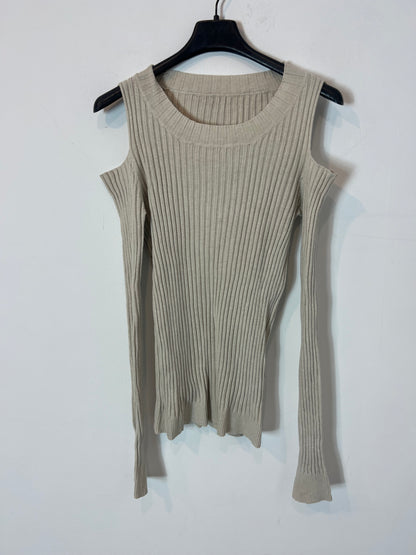 OTRAS. Top canalé beige aberturas. T S