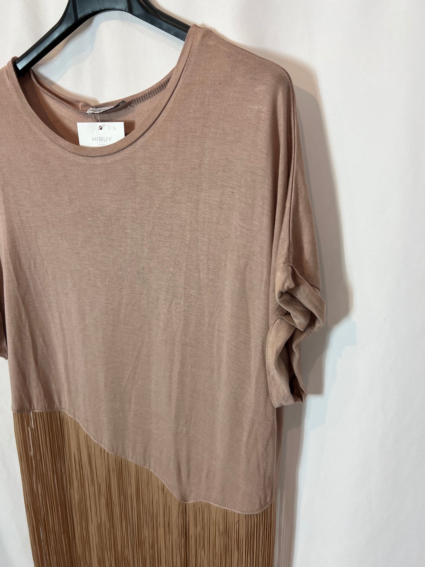 ZARA. Camiseta rosa flecos T.s