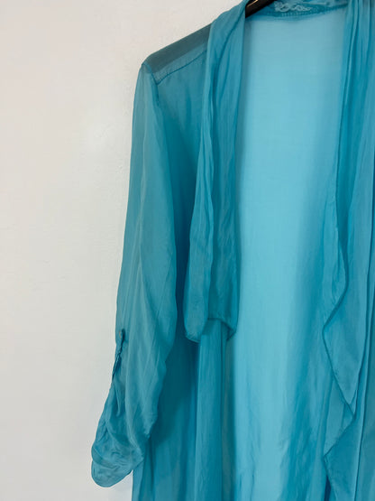 OTHERS. Semi-sheer turquoise kimono. TS/M