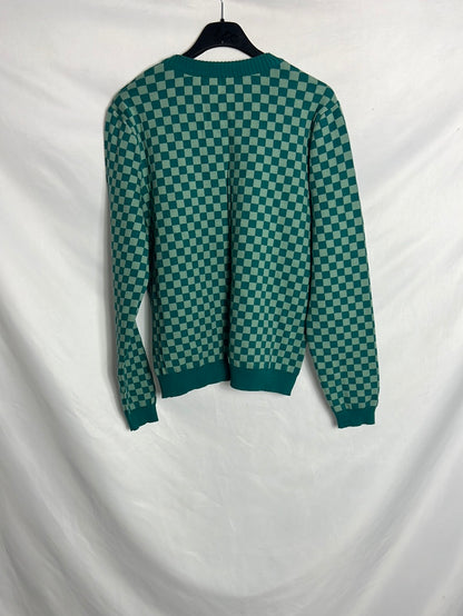 WENDY'S LITTLE HOUSE. Green checked cotton sweater. TM