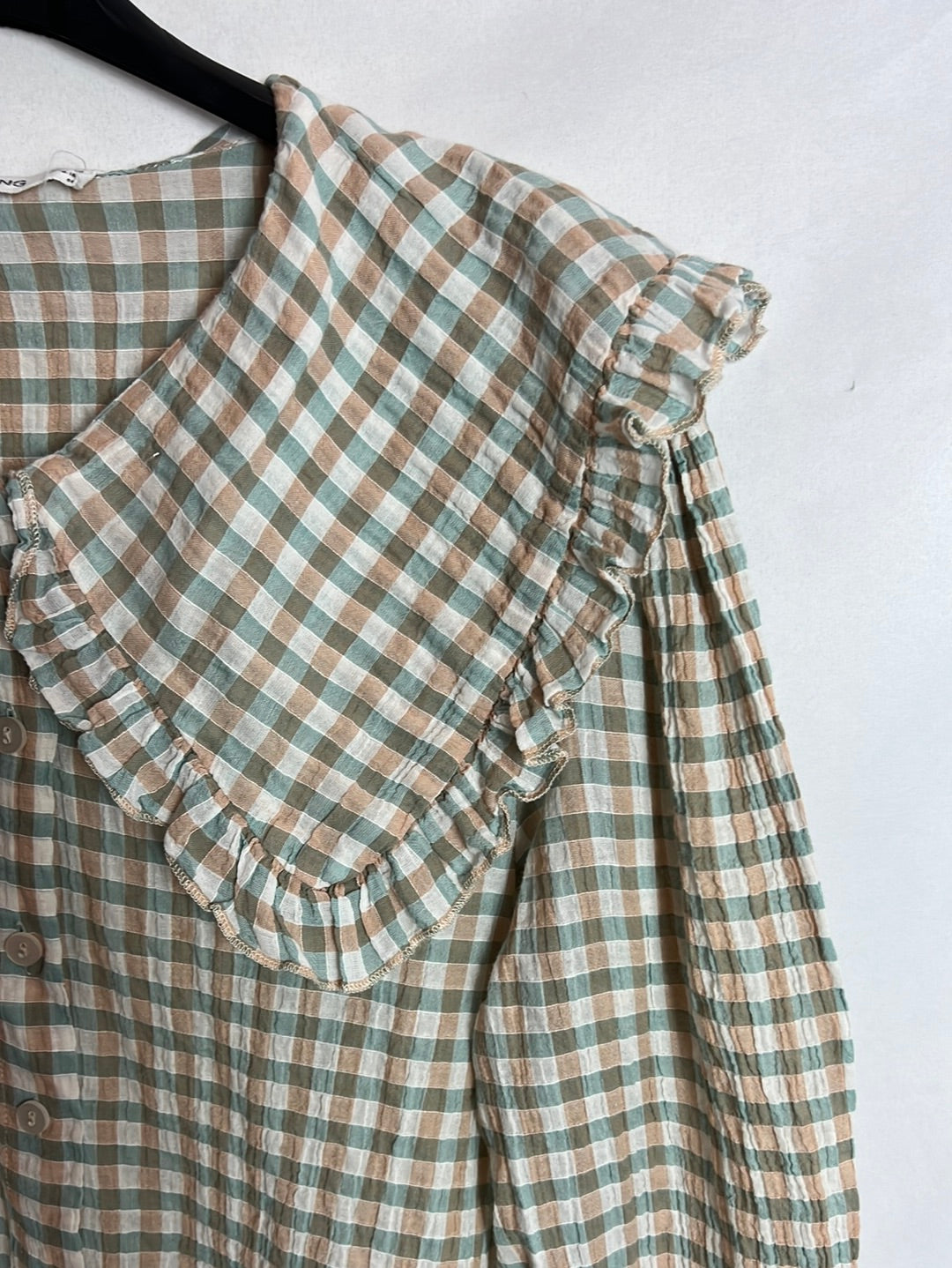 MANGO. Blusa cuadros cuello bebé T.s