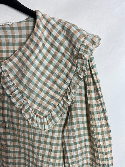 MANGO. Blusa cuadros cuello bebé T.s
