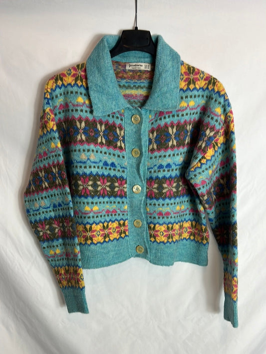STRADIVARIUS. Turquoise Greek key cardigan. XS