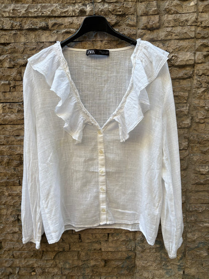ZARA. Cotton blouse with ruffles. TS