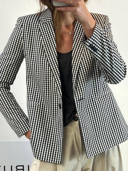 STRADIVARIUS. Blazer vichy blanco y negro. T L