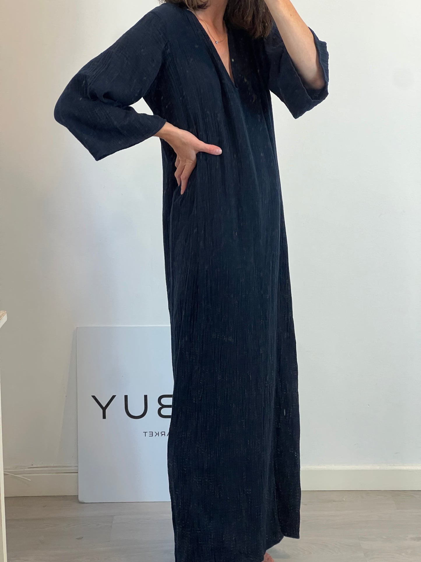 MARIA DE LA ORDEN. Vestido azul bambula T.s