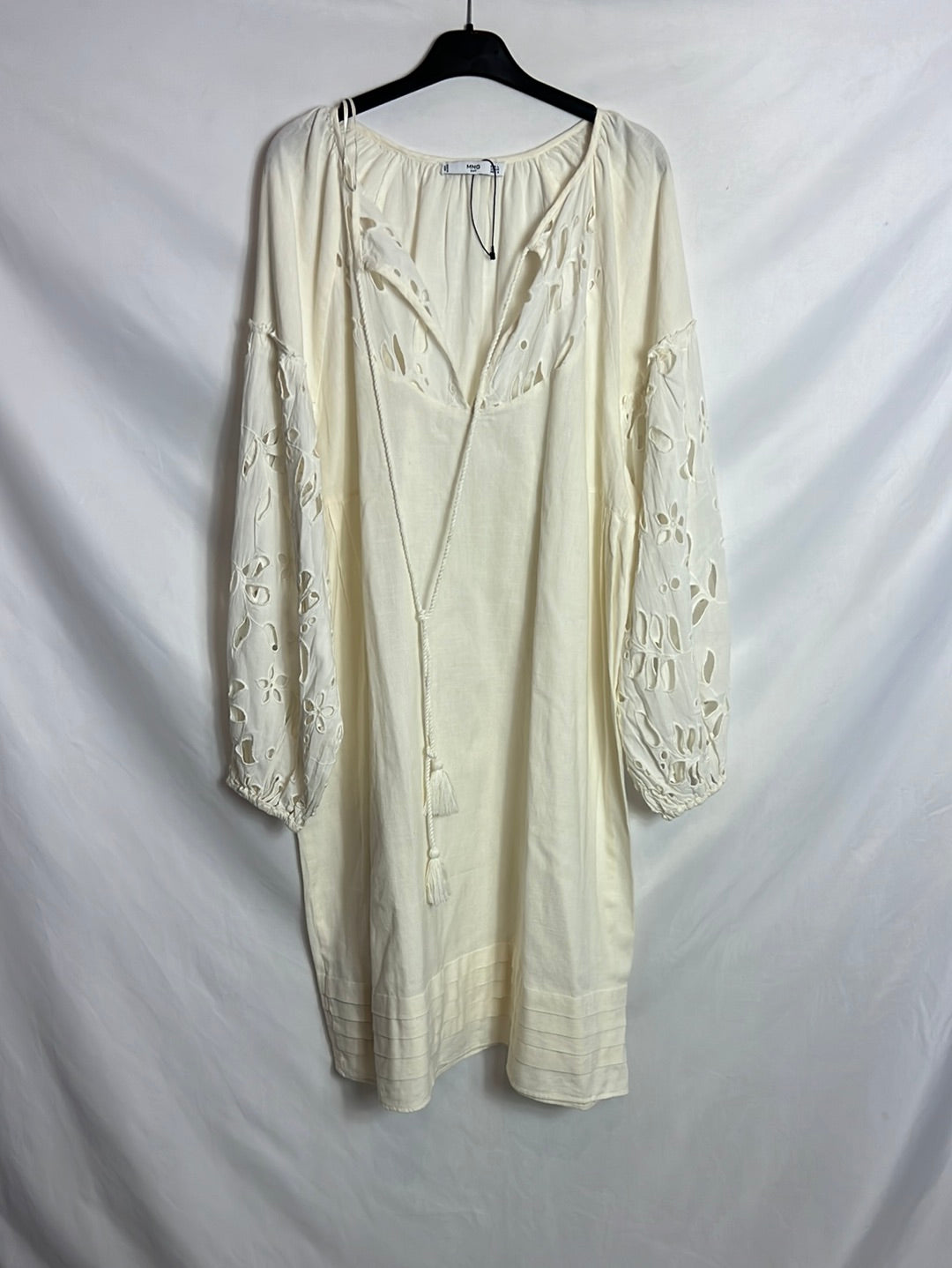 MANGO. Vestido algodón blanco volante. T XS