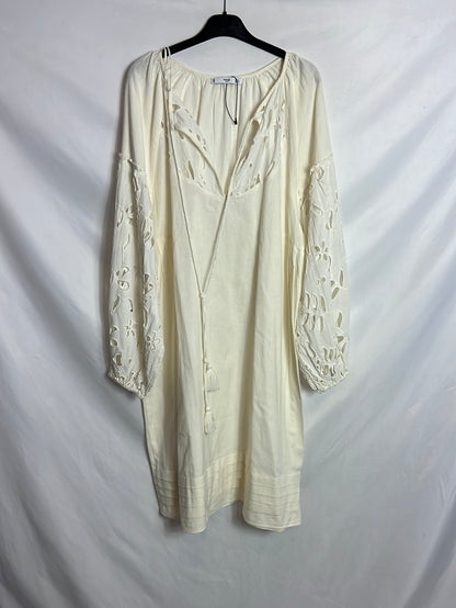 MANGO. Vestido algodón blanco volante. T XS