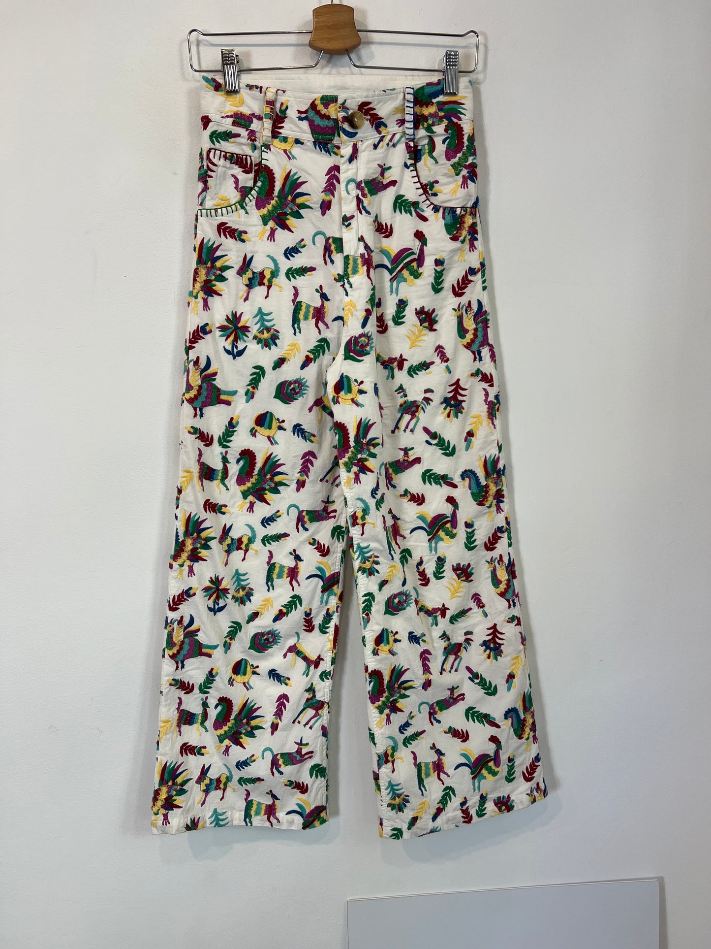 MICHONET. Pantalón blanco bordado T.s