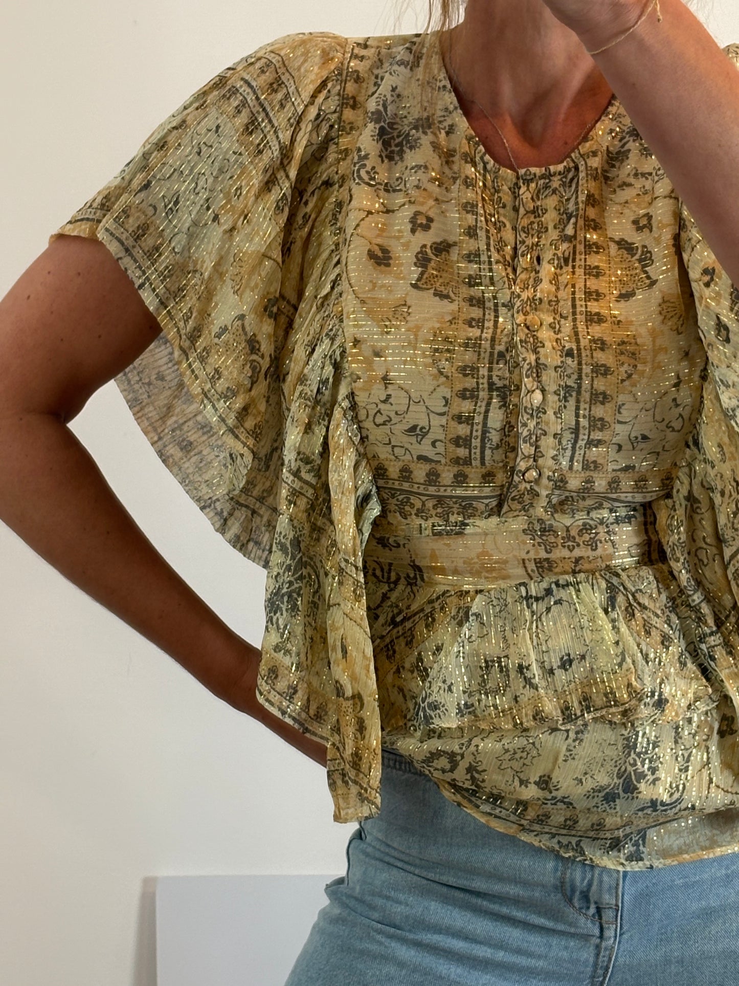 MES DEMOISELLES. Blusa estampada hilos dorados. T 36