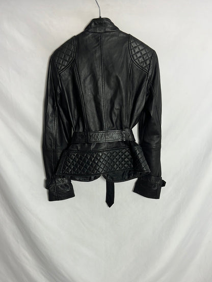 ZARA. Chaqueta piel negra guateada. T M