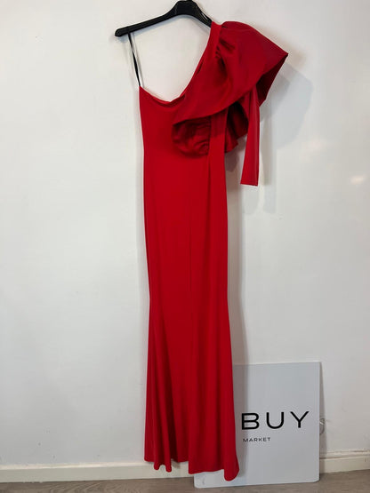 Vestido largo rojo manga volante