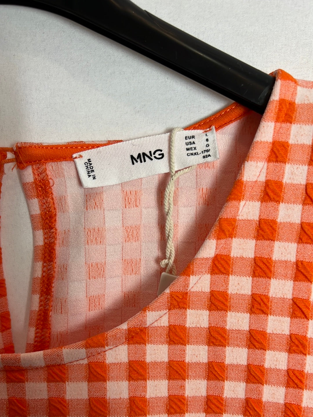 MANGO. Vestido vichy naranja textura. T L