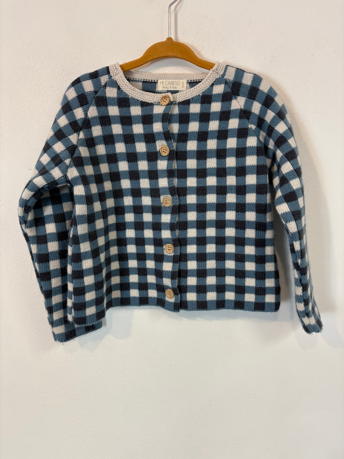 MI CANESÚ. Chaqueta punto cuadros con lana. T 36 meses