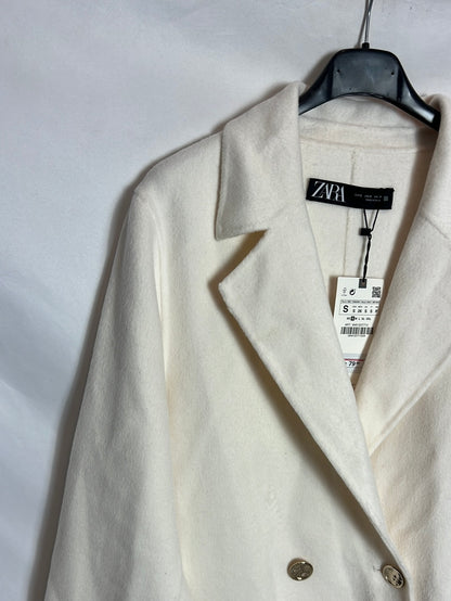 ZARA. Abrigo blancor roto botones dorados. T S