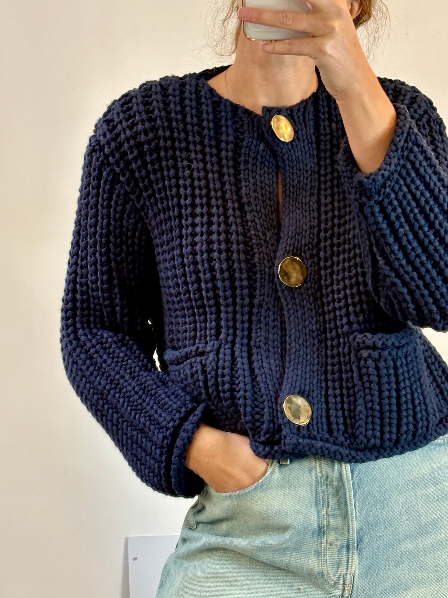 ZARA. Chaqueta punto grueso azul