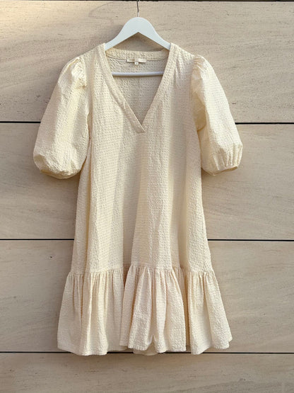 MAJE.vestido corto beige textura