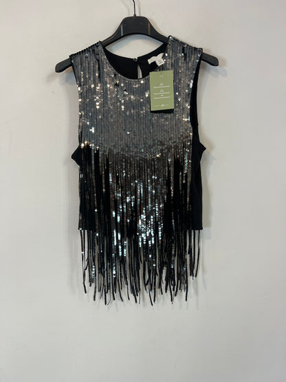 H&M. Top lentejuelas flecos T.s