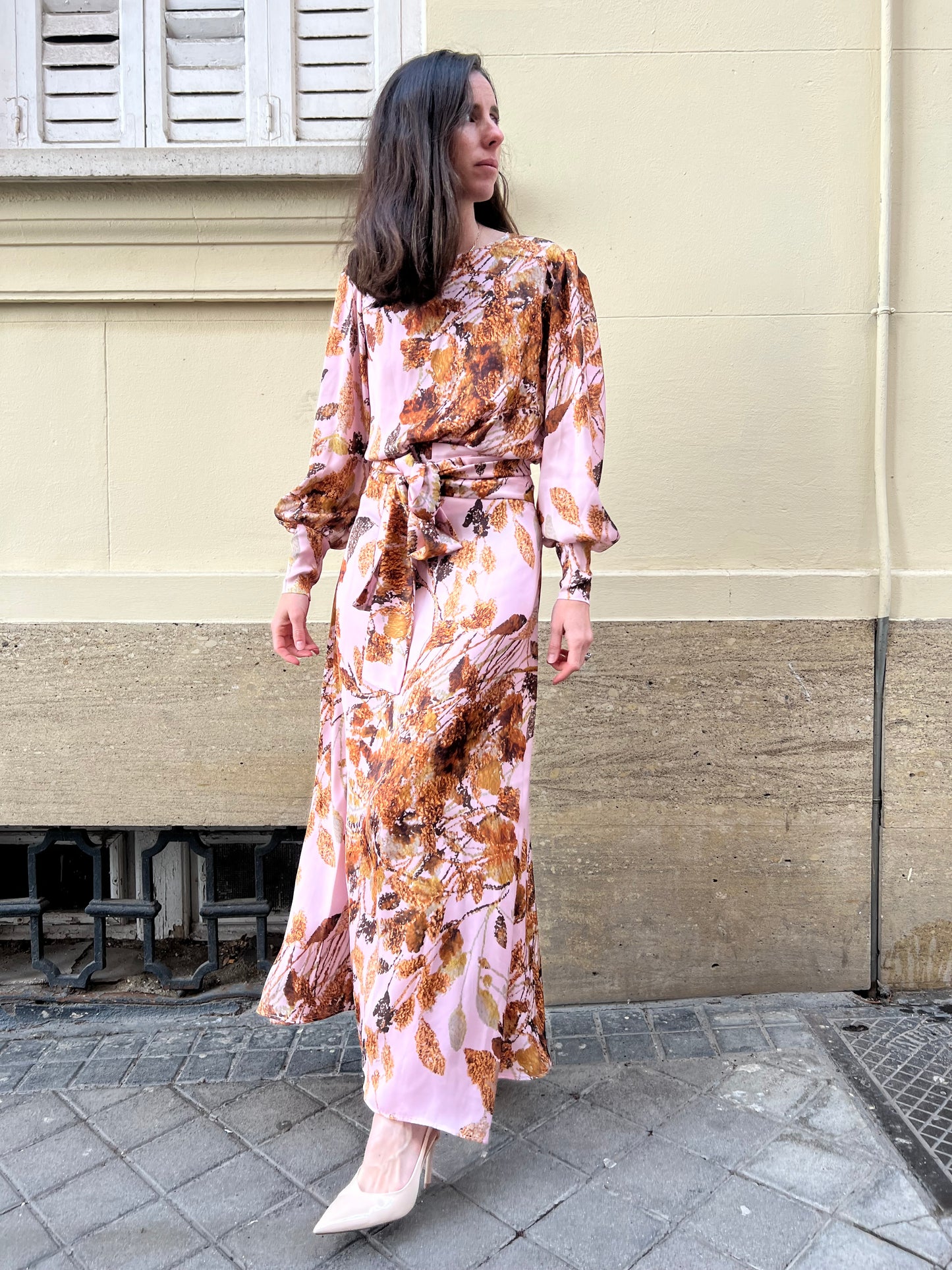 MONTENEGRO. Vestido largo estampado lazada