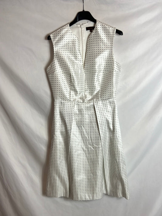 ADOLFO DOMINGUEZ. White mini dress with black polka dots. Size 38