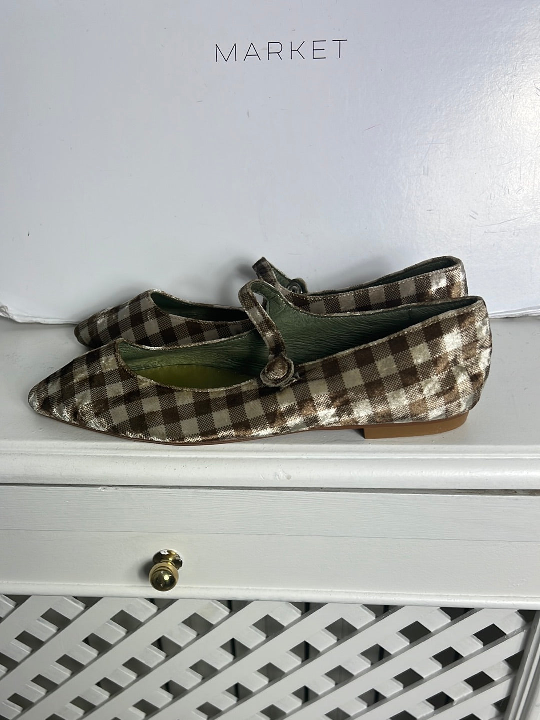 GANZITOS. Checkered velvet ballerinas. Size 37