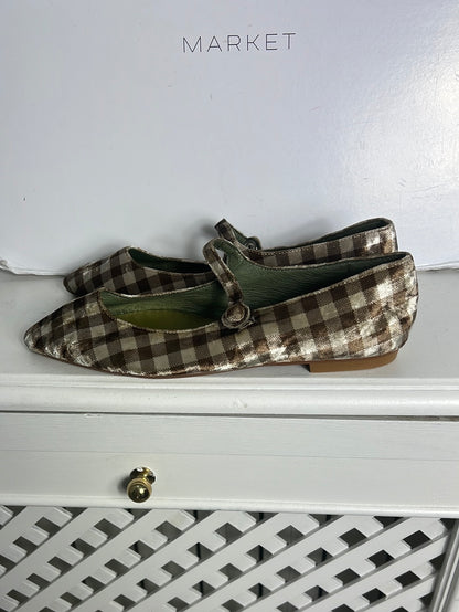 GANZITOS. Checkered velvet ballerinas. Size 37