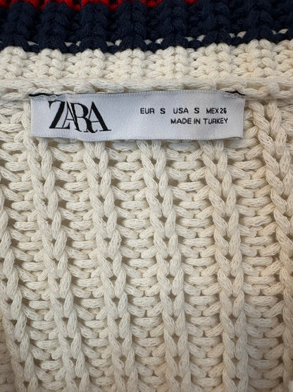 ZARA. Chaqueta punto beige rayas