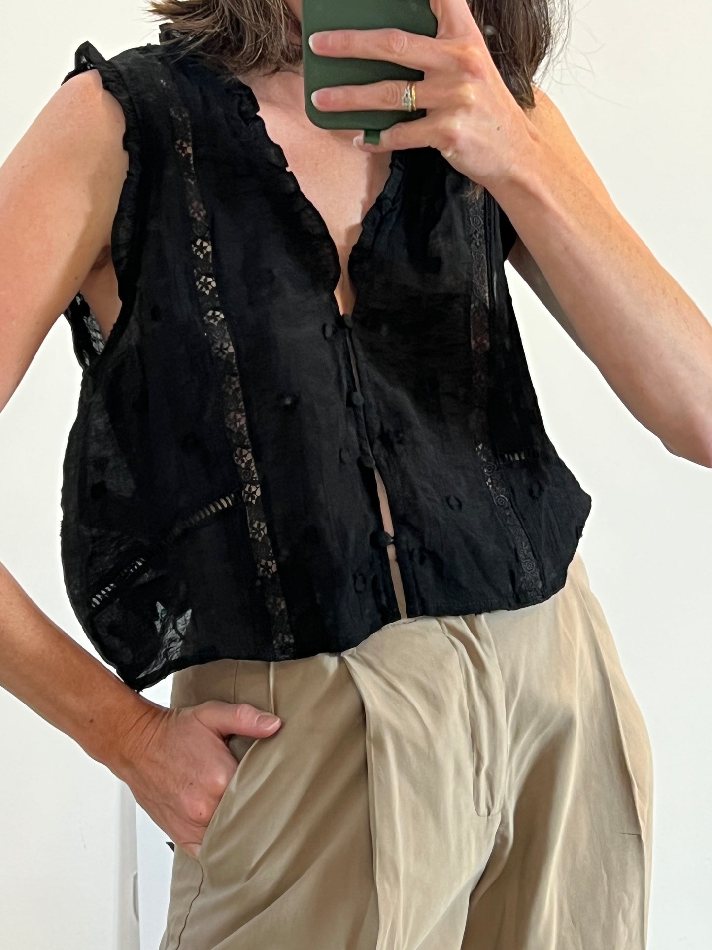 ZARA. Black lace and polka dot Ts top