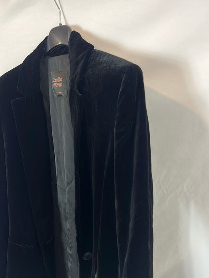 CAMILLE x MANGO. Blazer negra terciopelo fluida. T XS