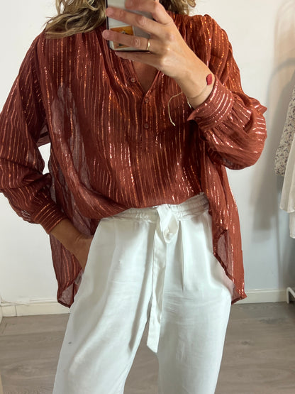 ULLA JOHNSON. Oversized striped blouse T.2 (m)