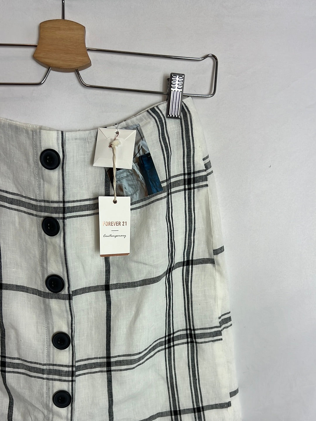 FOREVER 21. Falda corta cuadros lino. T S