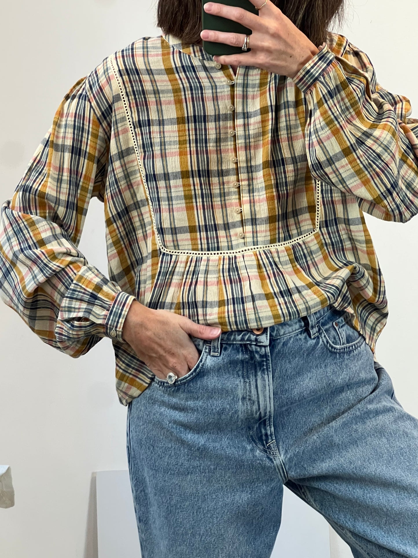 SPRINGFIELD. Blusa fluida cuadros T.38