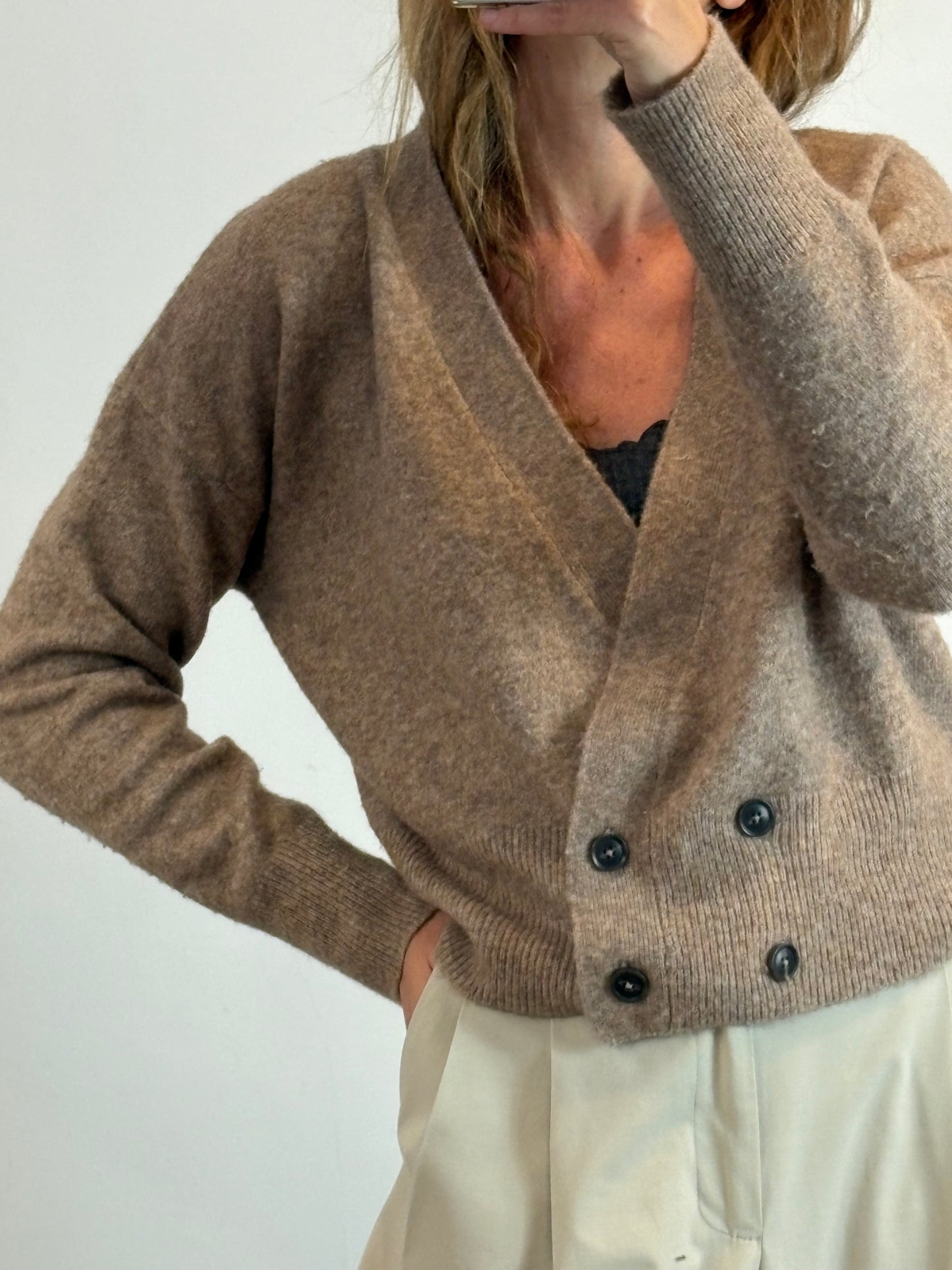 Chaqueta beige jaspeada con lana