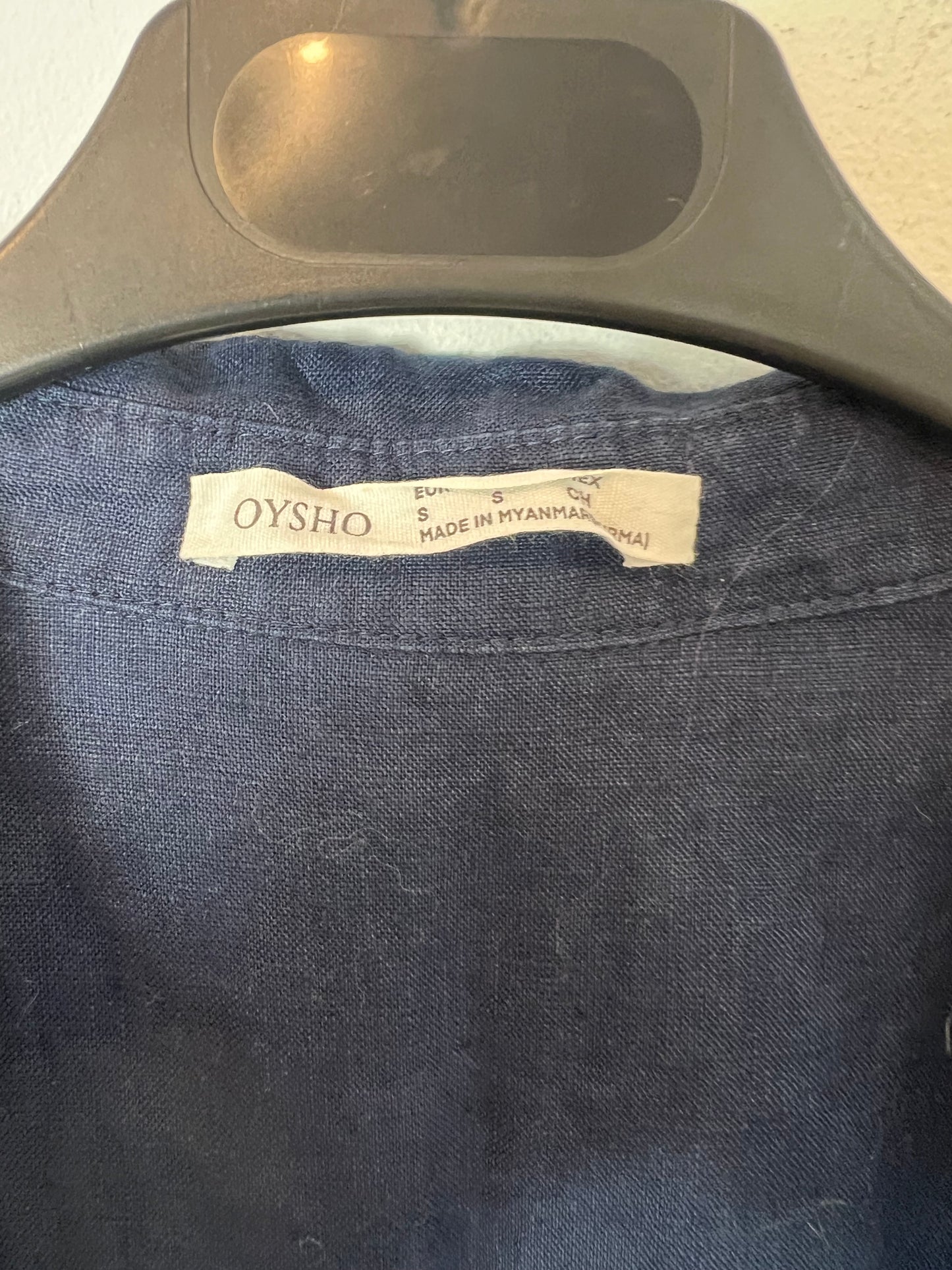 OYSHO. Long blue linen jumpsuit Ts