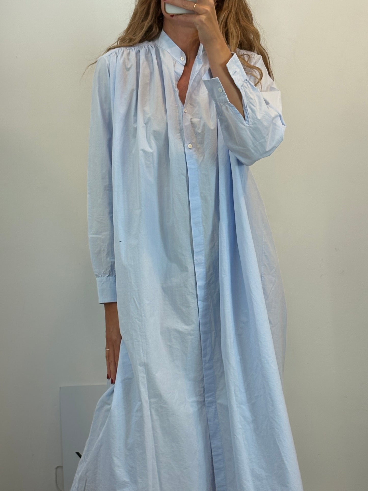 DATURA. Vestido largo azul camsiero