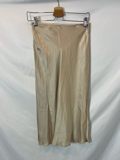 MASSIMO DUTTI. falda beige satinada T.xs