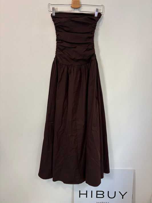 PEPPERMAYO. Vestido largo palabra de honor chocolate