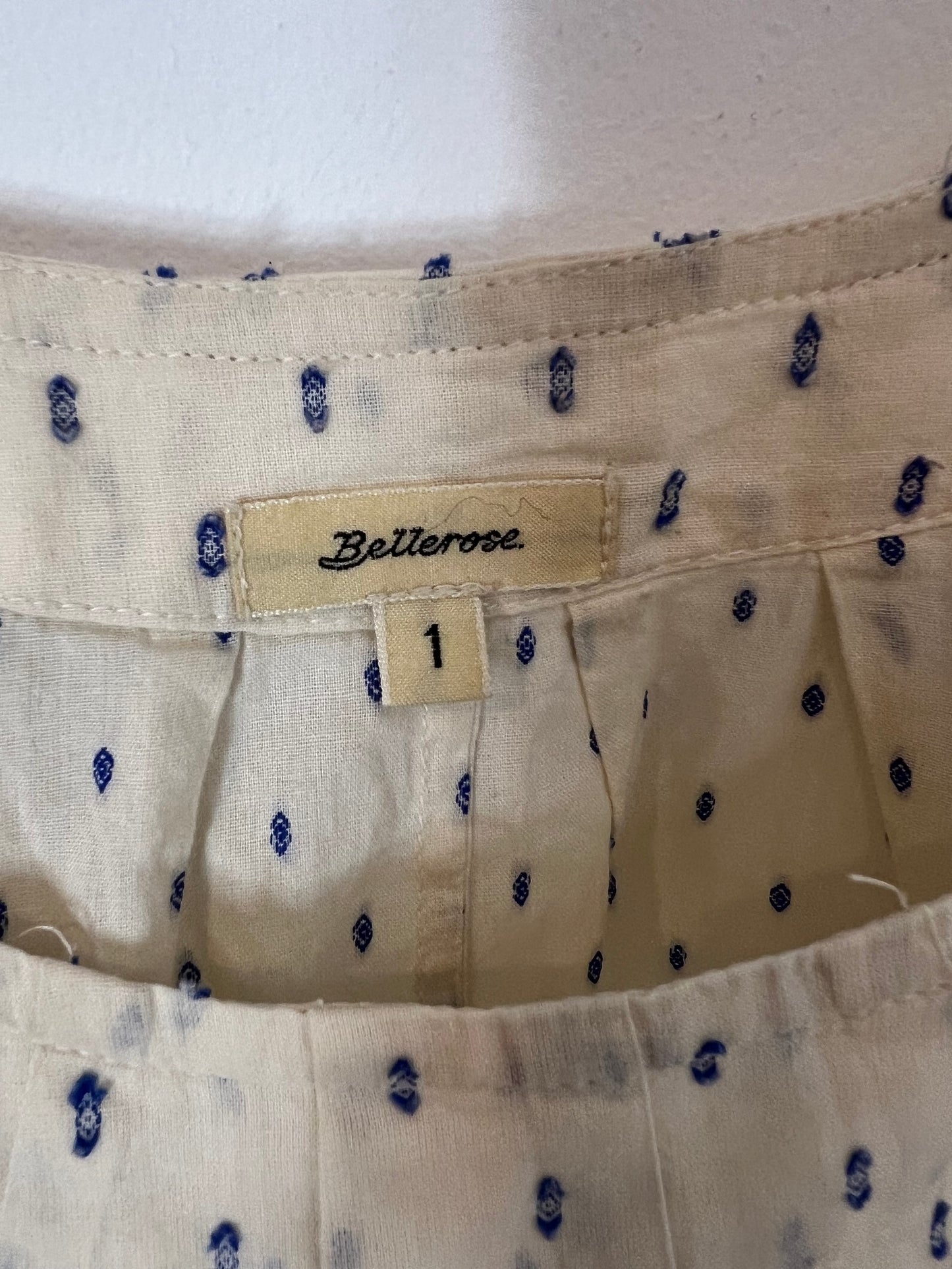 BELLEROSE. Beige blouse with blue embroidery S.1(s)