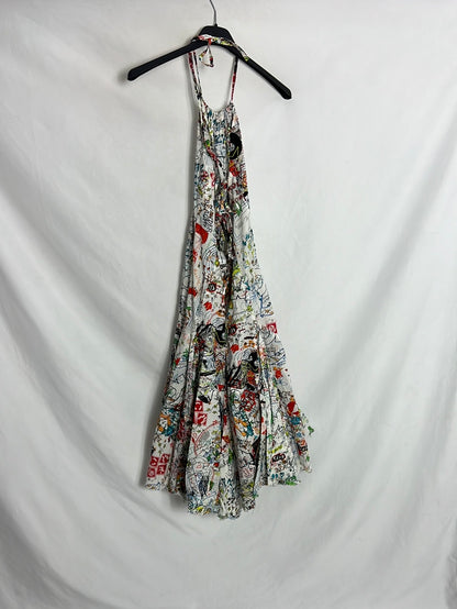 DESIGUAL. Vestido blanco estampado. T 36