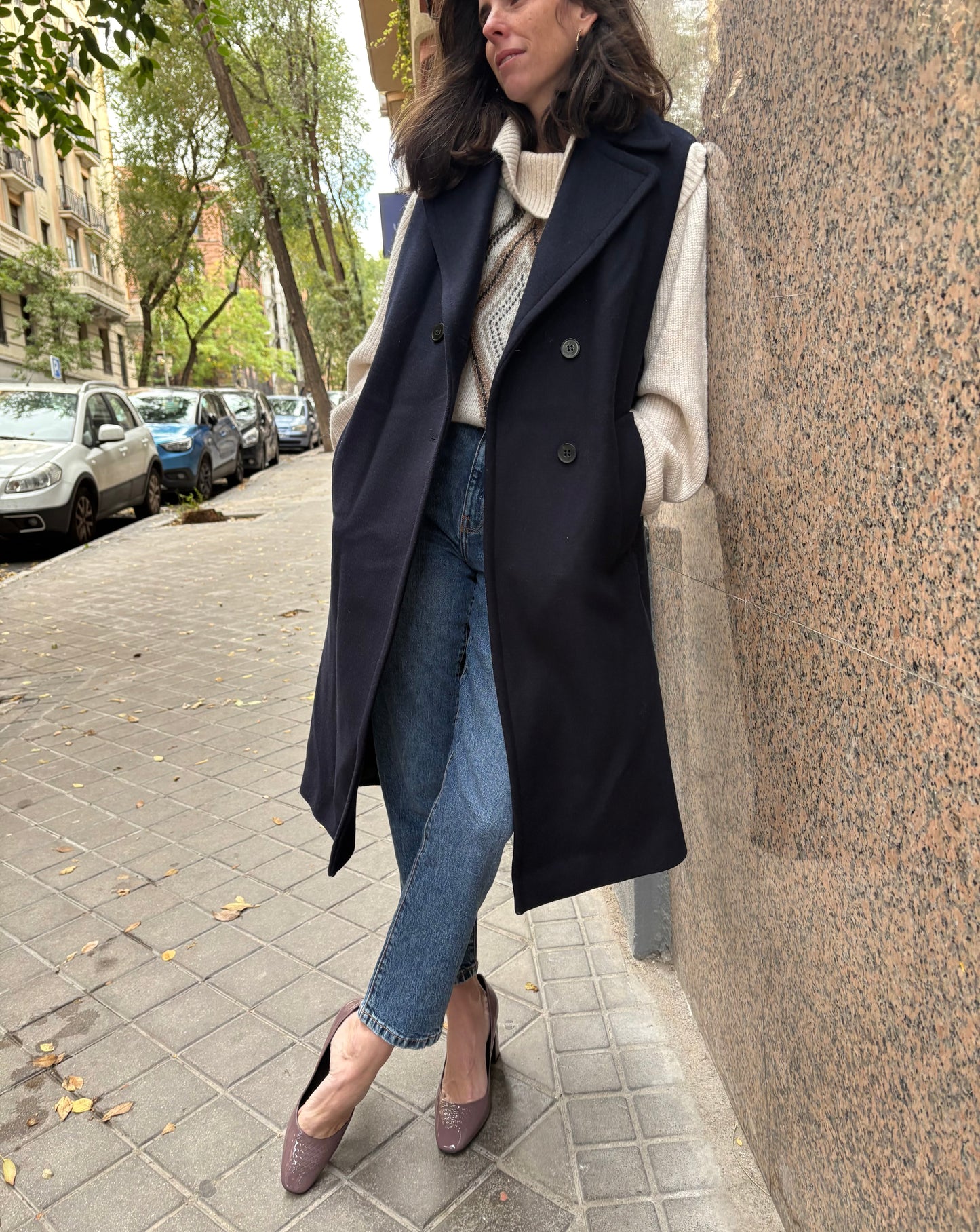 SANDRO. Chaleco largo lana azul