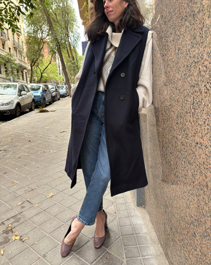 SANDRO. Chaleco largo lana azul