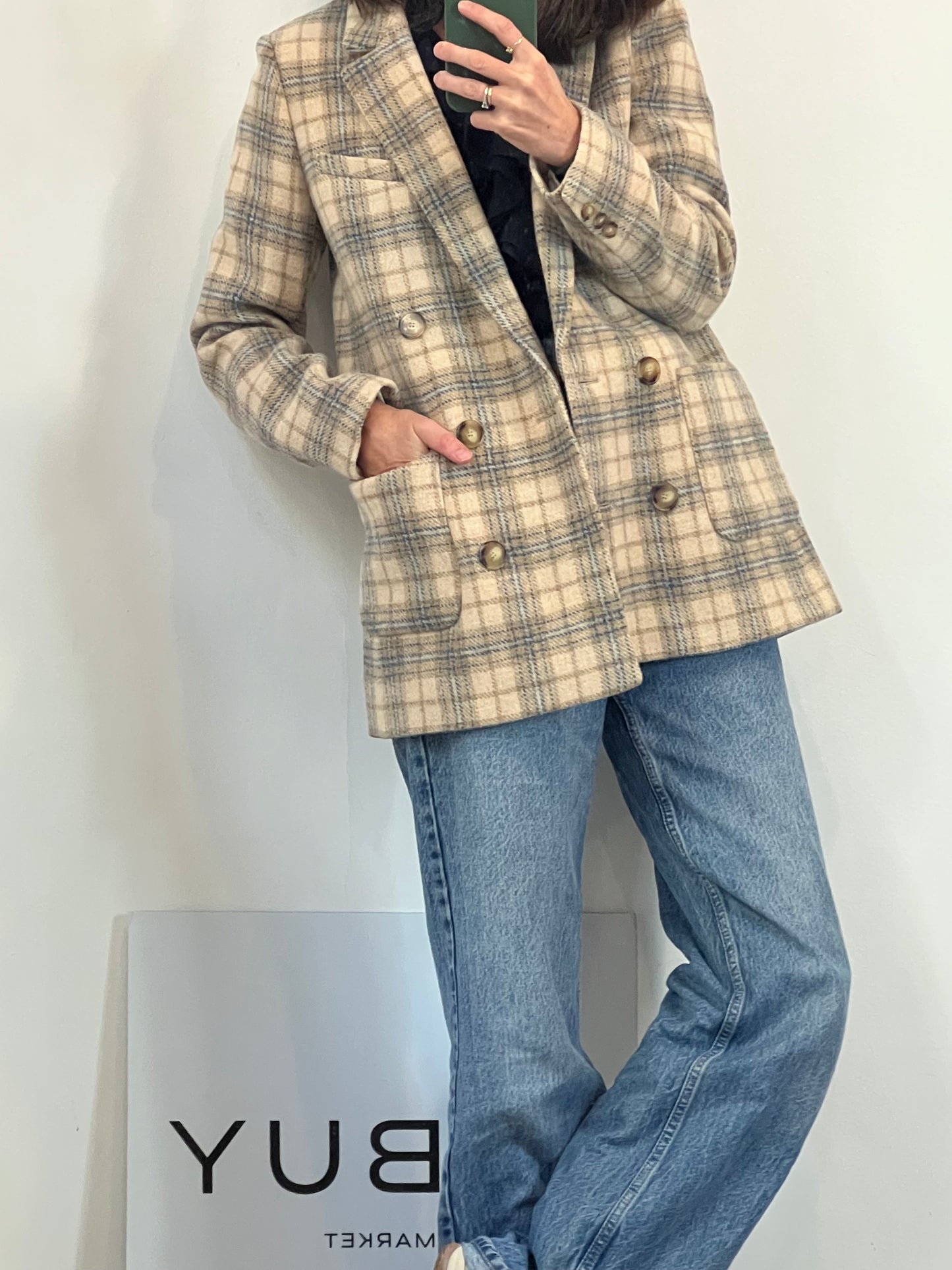 SÉZANE. Chaqueta beige cuadros lana T.34